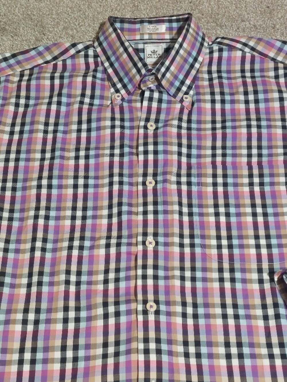 Peter Millar long sleeve multi-color Gingham style print check shirt size L